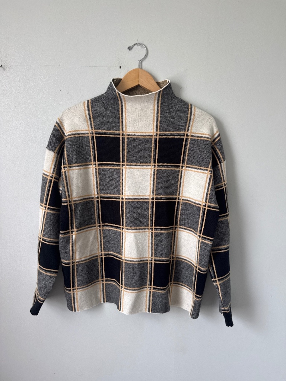 Tahari Mock neck checked sweater